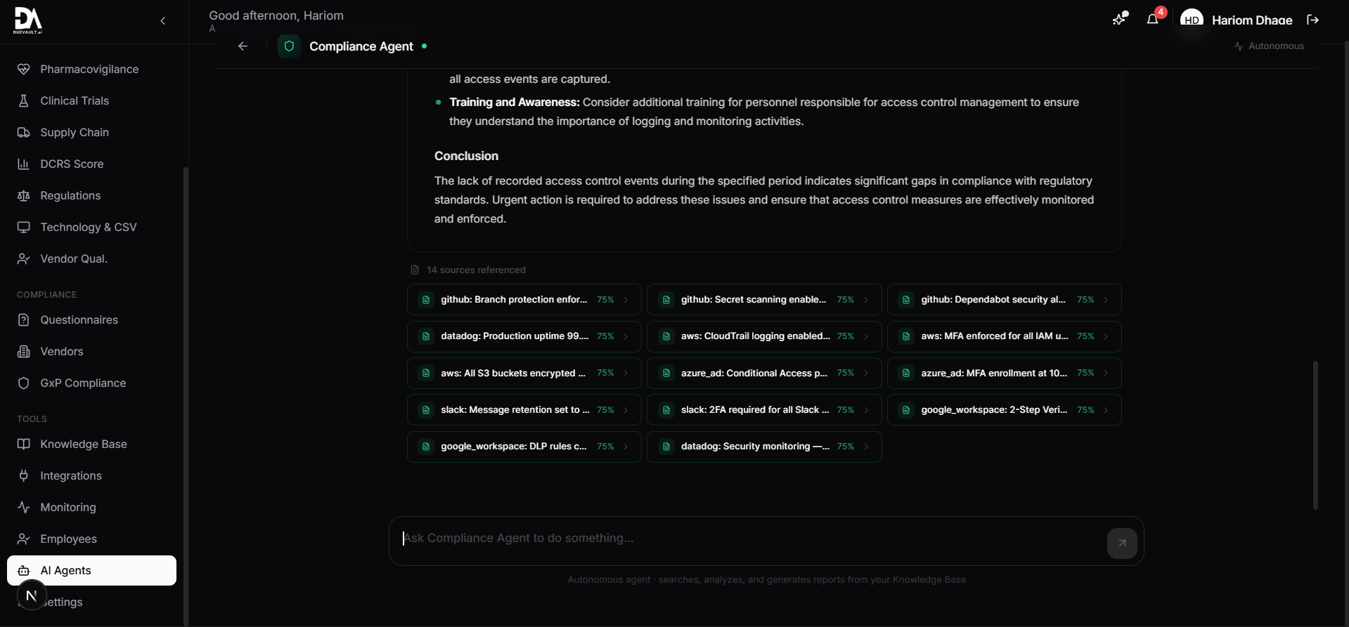 Agent evidence checks